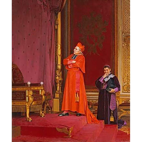 A Cardinal Looking at Napoleons Throne Black Modern Wood Framed Art Print with Double Matting by Vibert, Jean Georges