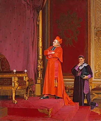 A Cardinal Looking at Napoleons Throne White Modern Wood Framed Art Print with Double Matting by Vibert, Jean Georges