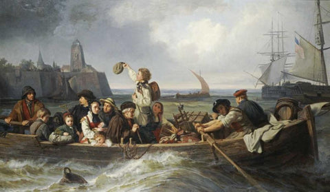 Emigration To America Black Ornate Wood Framed Art Print with Double Matting by Vokmar, Antonie
