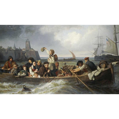 Emigration To America Black Modern Wood Framed Art Print by Vokmar, Antonie