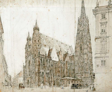 St Stephens Cathedral, Vienna White Modern Wood Framed Art Print with Double Matting by Von Alt, Rudolf