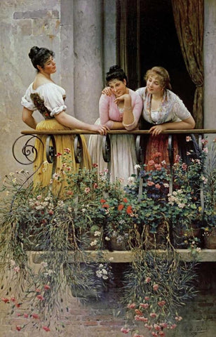 The Balcony White Modern Wood Framed Art Print with Double Matting by Von Blaas, Eugene