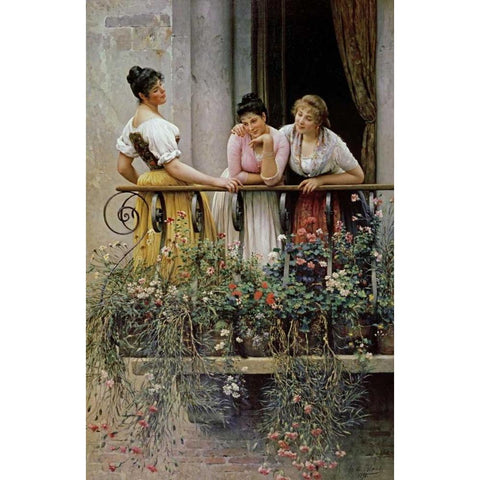 The Balcony Black Modern Wood Framed Art Print by Von Blaas, Eugene