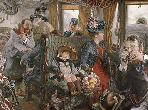 On The Train, Observed From Life White Modern Wood Framed Art Print with Double Matting by Von Menzel, Adolf