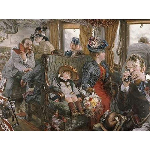 On The Train, Observed From Life Black Modern Wood Framed Art Print with Double Matting by Von Menzel, Adolf