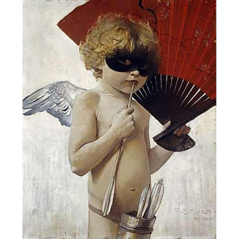 Cupid at The Masked Ball White Modern Wood Framed Art Print by Von Stuck, Franz