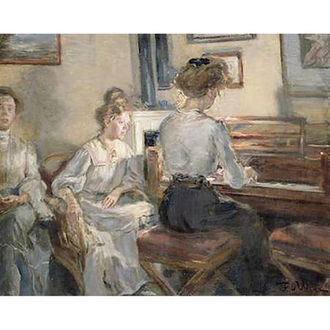 Evening Music White Modern Wood Framed Art Print by Hermann Von Uhde, Fritz Karl