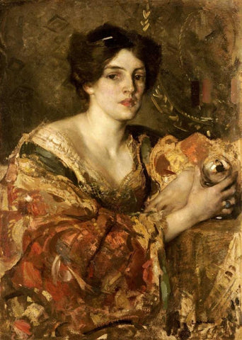 The Fortune Teller, Miss Jane Aitken Black Ornate Wood Framed Art Print with Double Matting by Walton, Edward Arthur