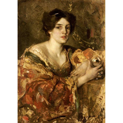 The Fortune Teller, Miss Jane Aitken Black Modern Wood Framed Art Print by Walton, Edward Arthur