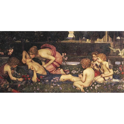 The Awakening of Adonis White Modern Wood Framed Art Print by Waterhouse, John William