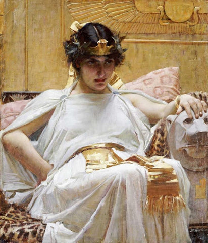 Cleopatra White Modern Wood Framed Art Print with Double Matting by Waterhouse, John William