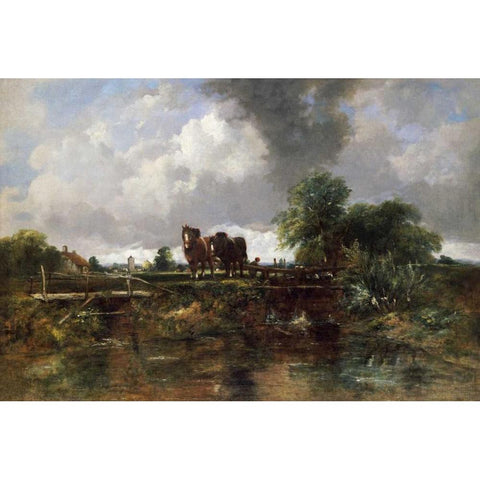 A Wooded River Landscape Black Modern Wood Framed Art Print with Double Matting by Watts, Frederick Waters