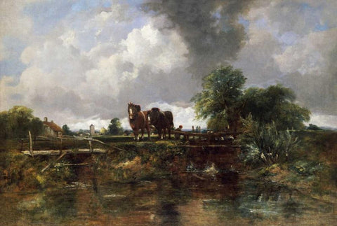 A Wooded River Landscape White Modern Wood Framed Art Print with Double Matting by Watts, Frederick Waters