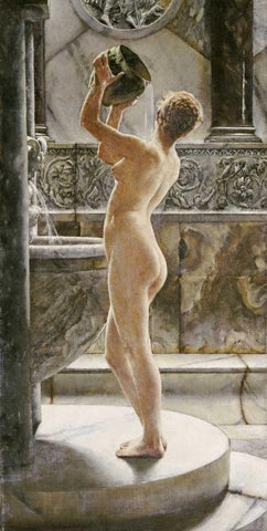 The Bath White Modern Wood Framed Art Print with Double Matting by Weguelin, John Richard