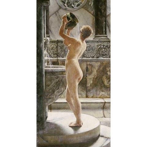 The Bath White Modern Wood Framed Art Print by Weguelin, John Richard