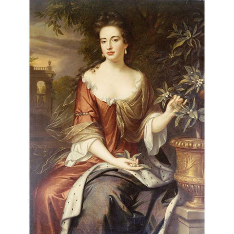 Portrait of Queen Mary II Black Modern Wood Framed Art Print with Double Matting by Wissing, William