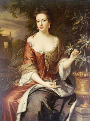 Portrait of Queen Mary II White Modern Wood Framed Art Print with Double Matting by Wissing, William