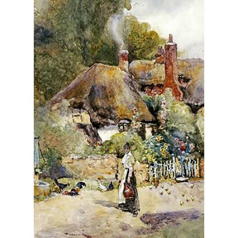 Old Cottage at Sutton Courtney, Berkshire Gold Ornate Wood Framed Art Print with Double Matting by Woodlock, David