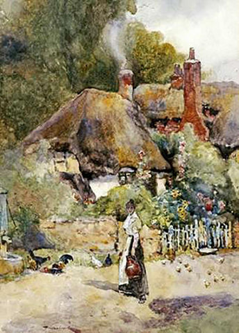 Old Cottage at Sutton Courtney, Berkshire Black Ornate Wood Framed Art Print with Double Matting by Woodlock, David