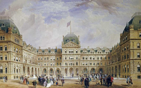 The Quadrangle of The New Liverpool Exchange Black Ornate Wood Framed Art Print with Double Matting by Wyatt, Thomas Henry