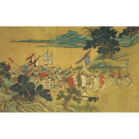 Foreign Tributaries En Route To China Black Modern Wood Framed Art Print with Double Matting by Xi, Shang