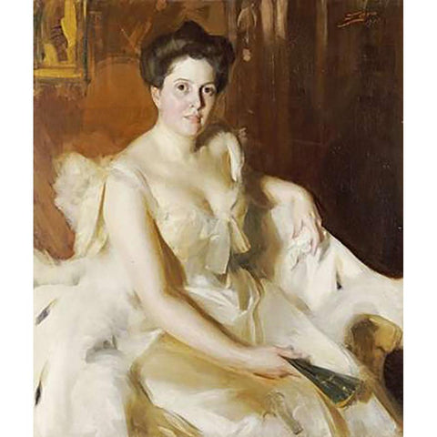 Portrait of Mrs De Ver Warner Gold Ornate Wood Framed Art Print with Double Matting by Zorn, Anders Leonard