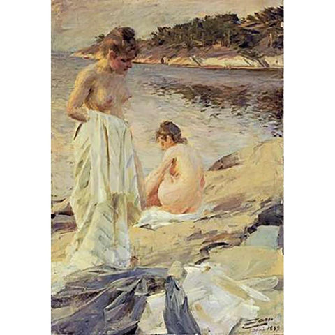 Les Baigneuses White Modern Wood Framed Art Print by Zorn, Anders Leonard