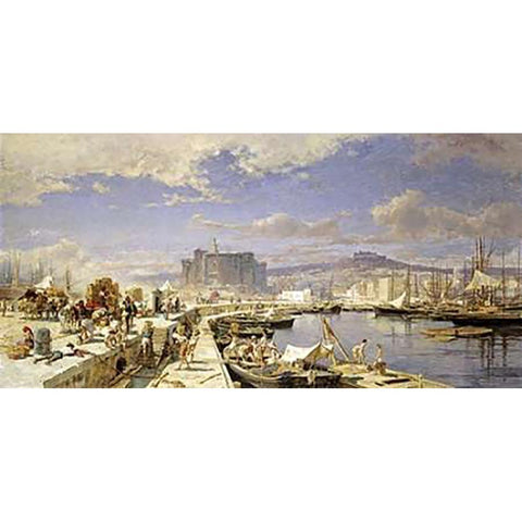 The Harbour of Naples White Modern Wood Framed Art Print by Aerni, Franz Theodor