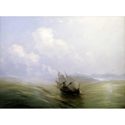 A Sailing Boat In a Heavy Swell Black Modern Wood Framed Art Print by Aivasowsky, Ivan Konstantinovich