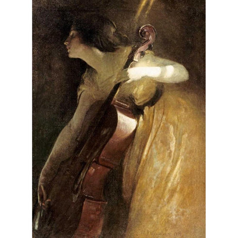 A Ray of Sunlight - The Cellist White Modern Wood Framed Art Print by Alexander, John White