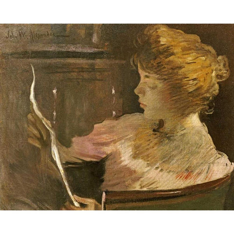 Jesse Steele Reading Black Modern Wood Framed Art Print with Double Matting by Alexander, John White