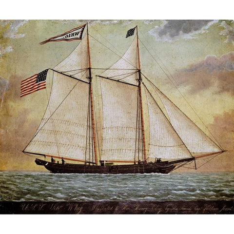 The Schooner Whig Gold Ornate Wood Framed Art Print with Double Matting by American School