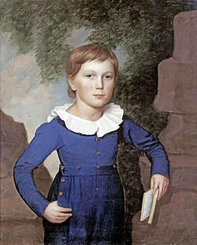 Portrait of a Boy Black Ornate Wood Framed Art Print with Double Matting by American School