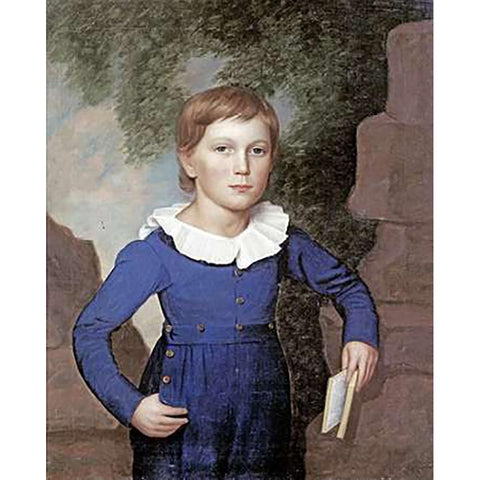 Portrait of a Boy Gold Ornate Wood Framed Art Print with Double Matting by American School