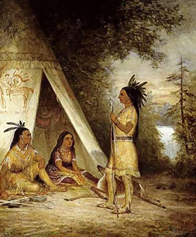 The Betrothal of Hiawatha White Modern Wood Framed Art Print with Double Matting by American School