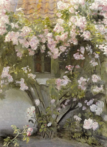 Climbing Roses White Modern Wood Framed Art Print with Double Matting by Ancher, Michael