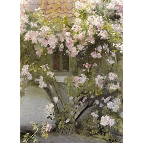 Climbing Roses Black Modern Wood Framed Art Print by Ancher, Michael