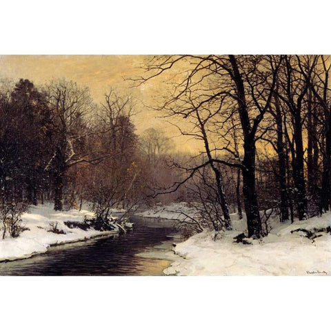 A Winter River Landscape Black Modern Wood Framed Art Print by Anderson-Lundby, Anders