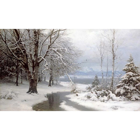 A Wooded Winter Landscape Black Modern Wood Framed Art Print with Double Matting by Anderson-Lundby, Anders