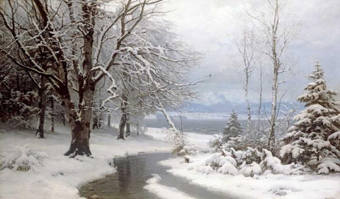 A Wooded Winter Landscape White Modern Wood Framed Art Print with Double Matting by Anderson-Lundby, Anders