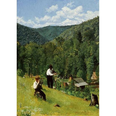 The Farmer and His Son at Harvesting Black Modern Wood Framed Art Print with Double Matting by Anshutz, Thomas Pollock