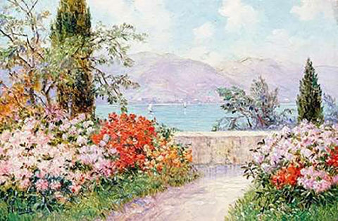 The Gardens of The Villa Melzi on Lake Como White Modern Wood Framed Art Print with Double Matting by Arnold, Friederich