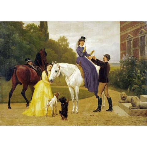 Home From Riding Gold Ornate Wood Framed Art Print with Double Matting by Bache, Otto