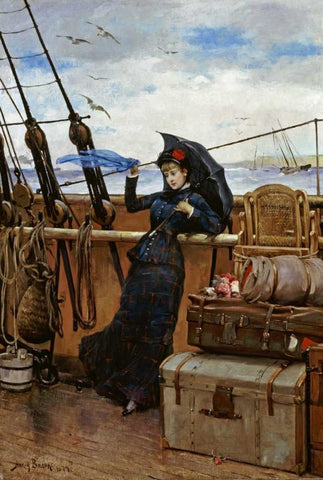 The Departure Black Ornate Wood Framed Art Print with Double Matting by Bacon, Henry