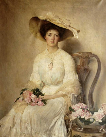 Portrait of a Lady Black Ornate Wood Framed Art Print with Double Matting by Bacon, John Henry Frederick