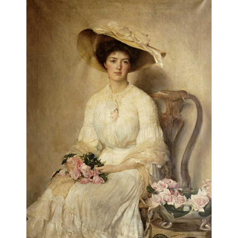 Portrait of a Lady Black Modern Wood Framed Art Print with Double Matting by Bacon, John Henry Frederick