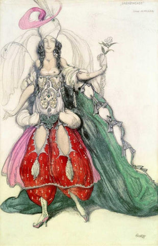 Costume Design For Scheherazade White Modern Wood Framed Art Print with Double Matting by Bakst, Leon