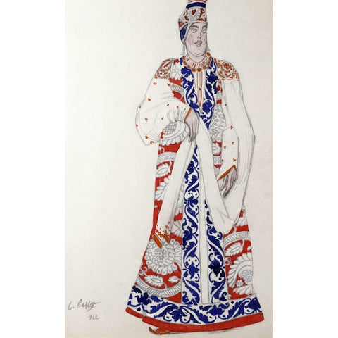 Costume Design For The Production Moskwa White Modern Wood Framed Art Print by Bakst, Leon