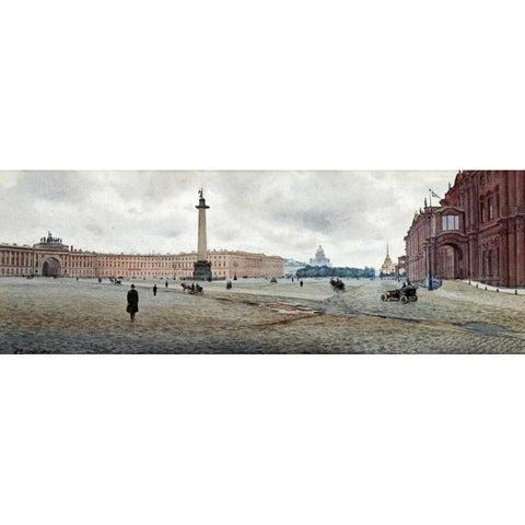 The Hermitage Palace and Palace Square Black Modern Wood Framed Art Print with Double Matting by Balunin, Mikhail Abramovich