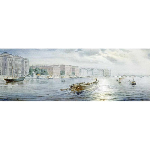 The Winter Palace From The River Neva, St. Petersburg White Modern Wood Framed Art Print by Balunin, Mikhail Abramovich